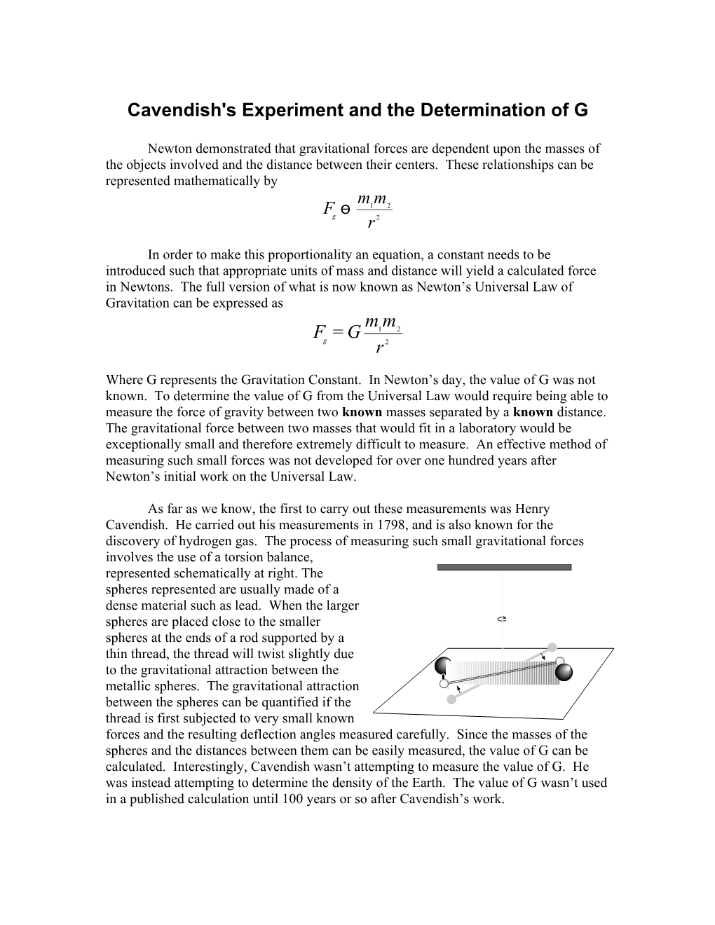 Cavendish's Experiment and the Determination of G