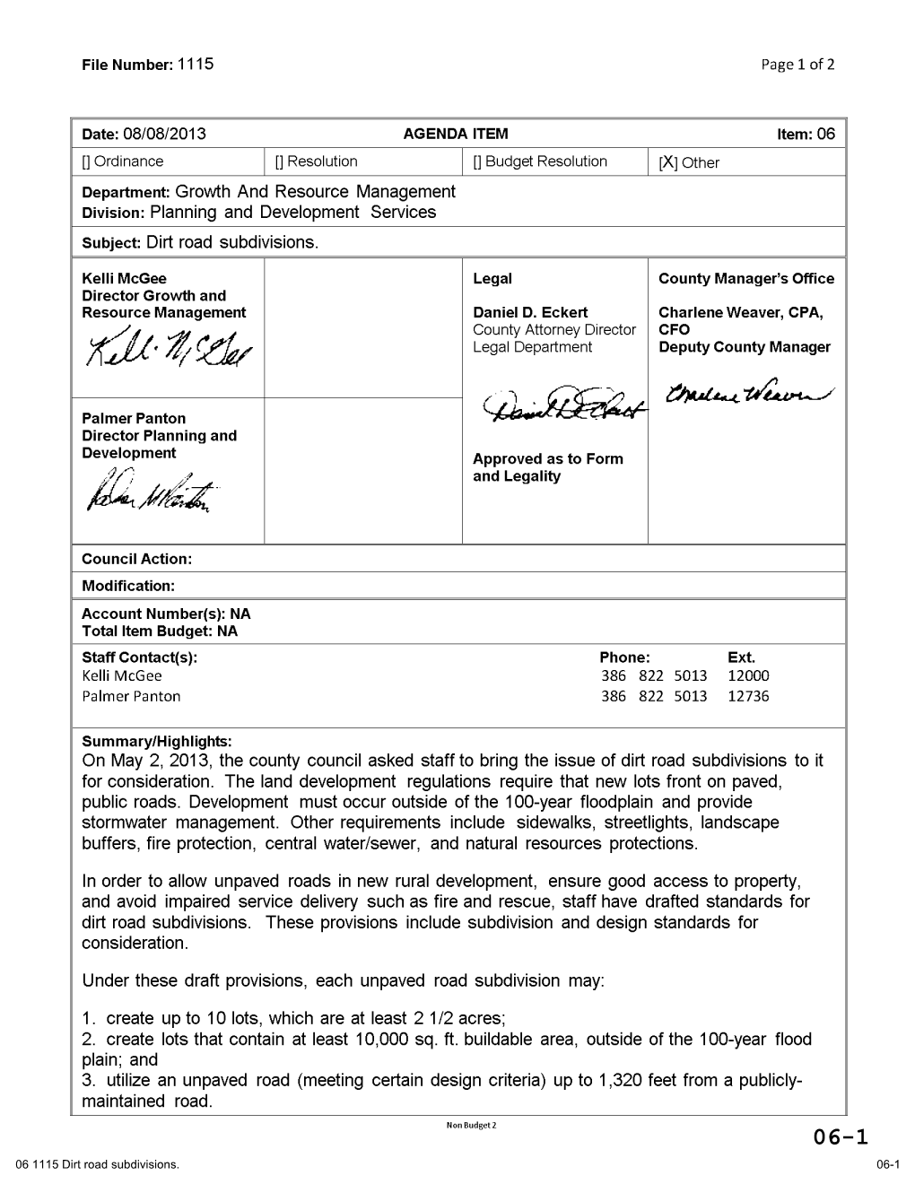 06-1 06 1115 Dirt Road Subdivisions