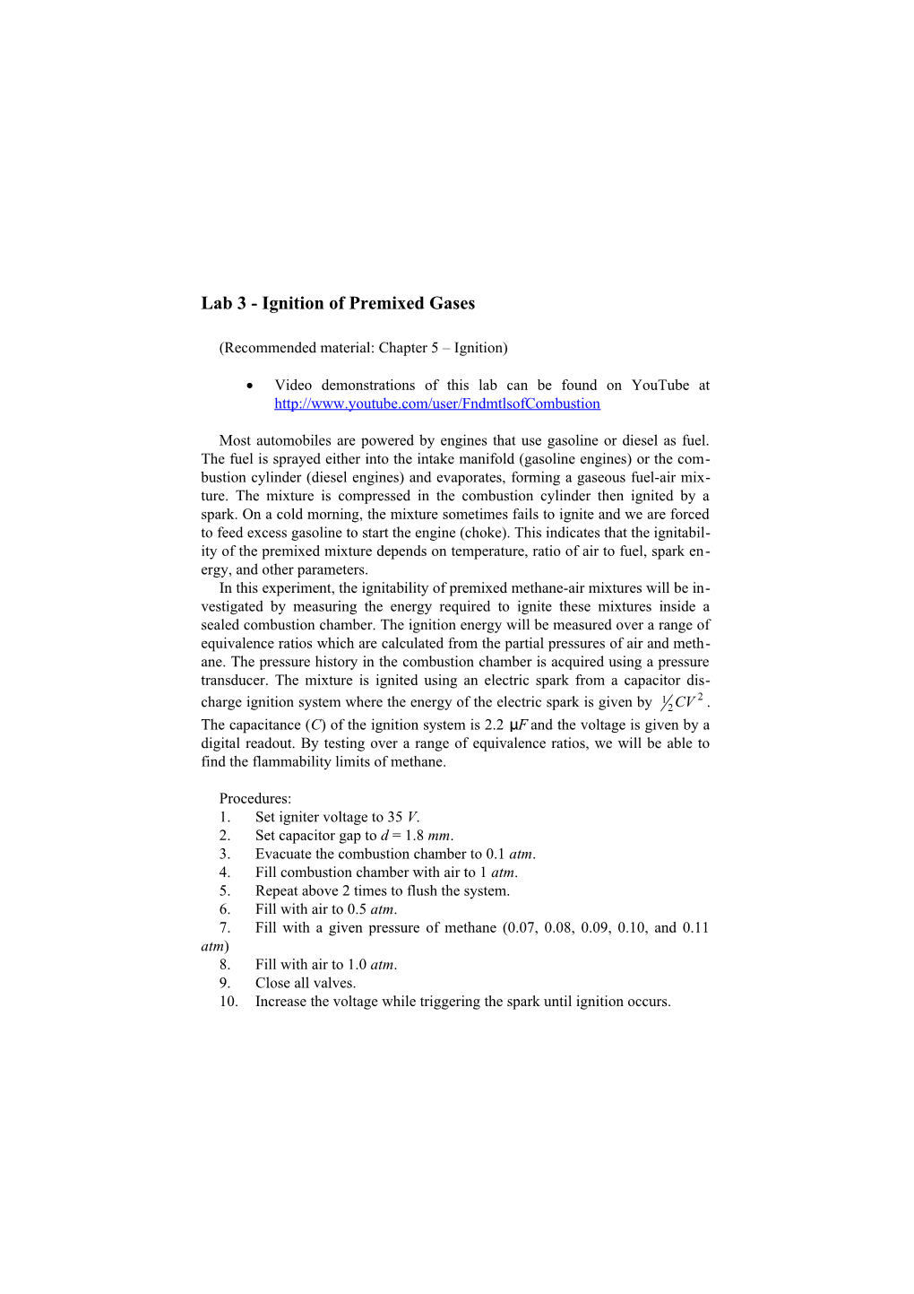 Lab 3 - Ignition of Premixed Gases