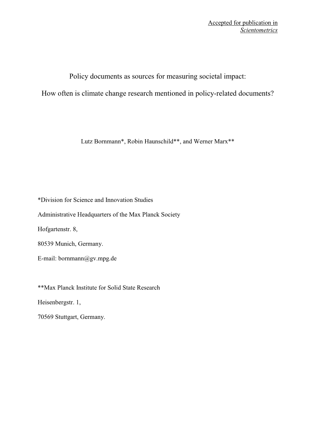 Policy Documents As Sources for Measuring Societal Impact