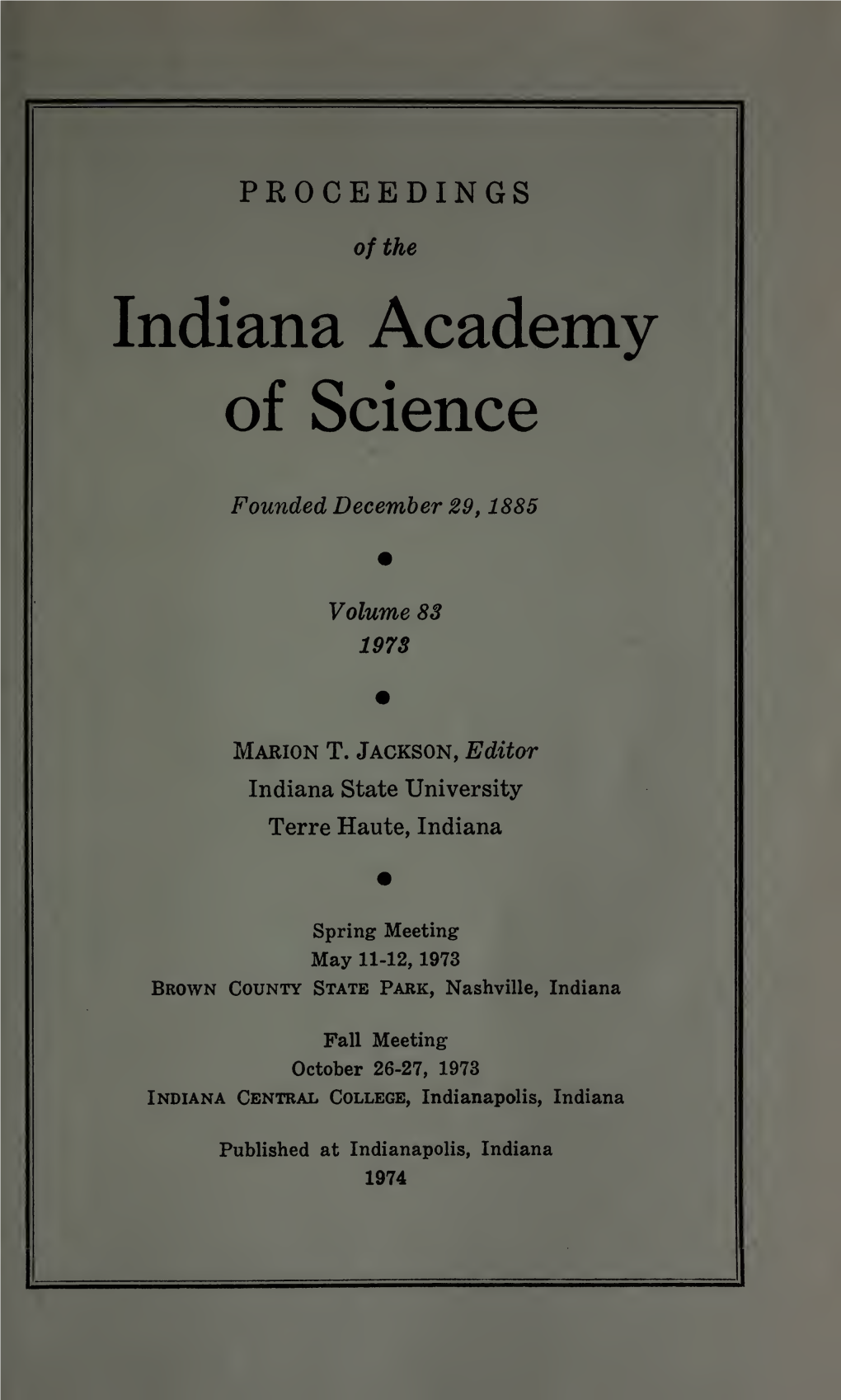 Proceedings of the Indiana Academy Of