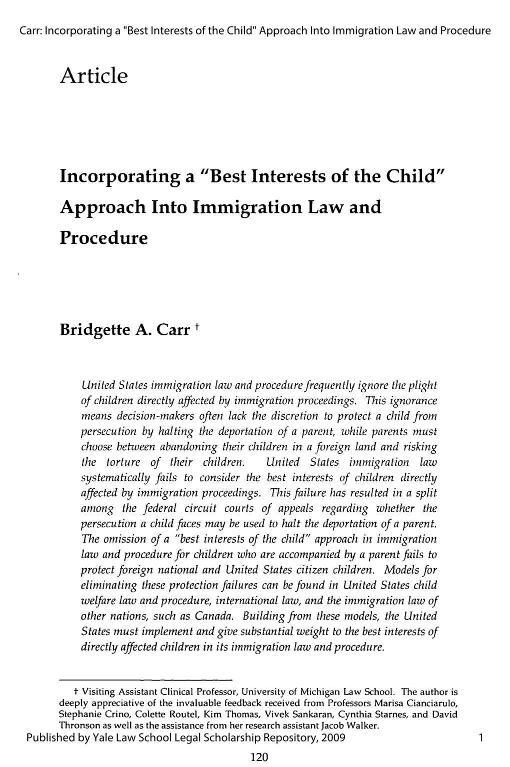 Best Interests of the Child" Approach Into Immigration Law and Procedure