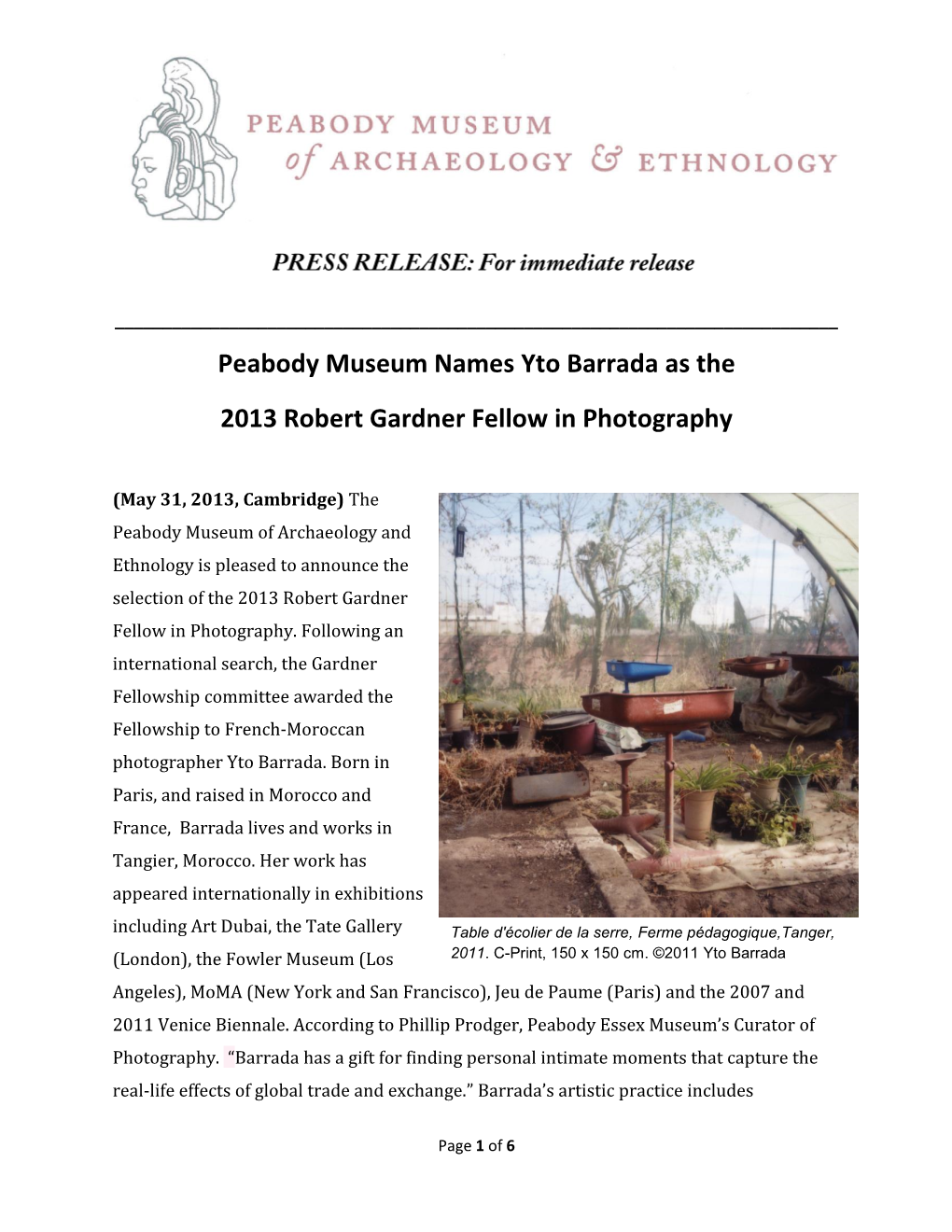 Peabody Museum Names Yto Barrada As the 2013 Robert Gardner Fellow in Photography