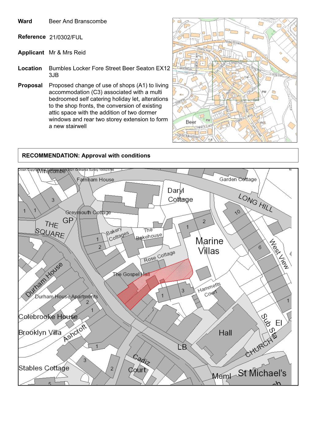 Ward Beer and Branscombe Reference 21/0302/FUL Applicant