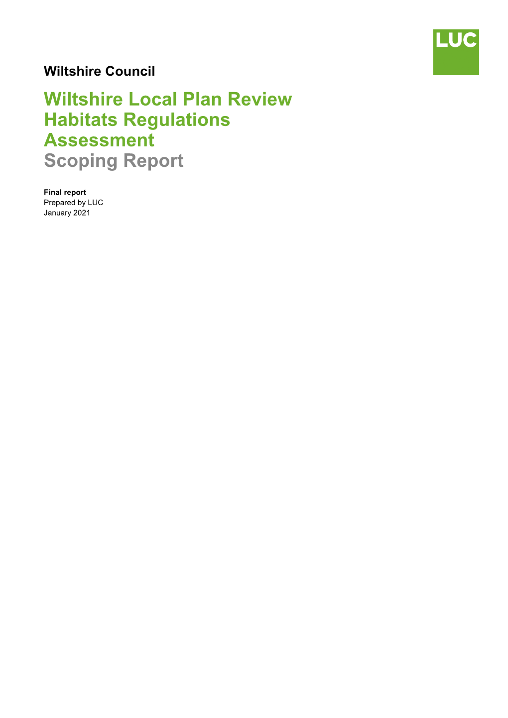 Wiltshire Local Plan Review Habitats Regulations Assessment Scoping Report