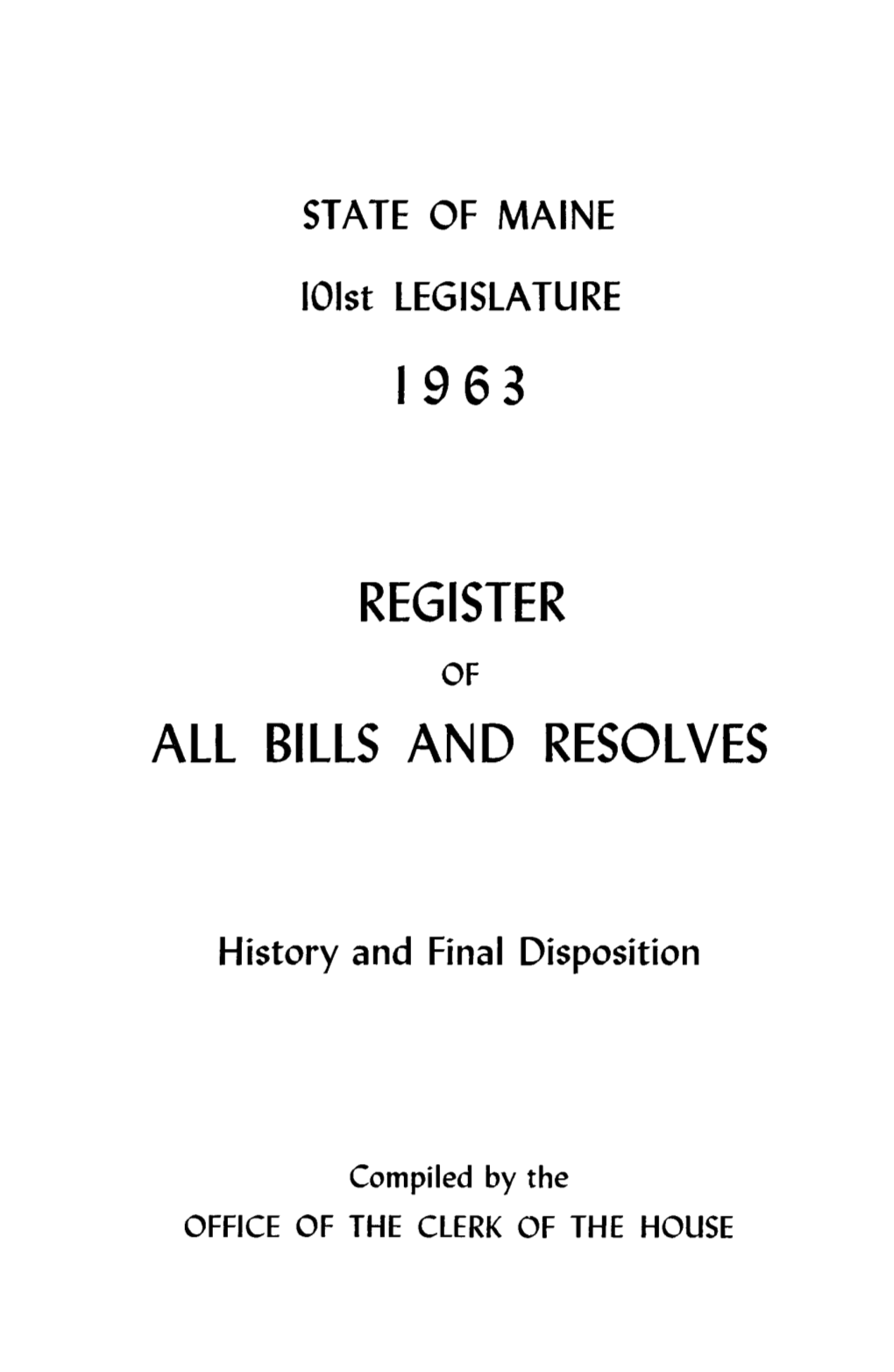 Register All Bills and Resolves