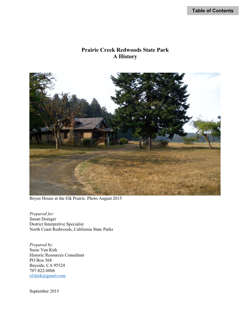 Prairie Creek Redwoods State Park a History