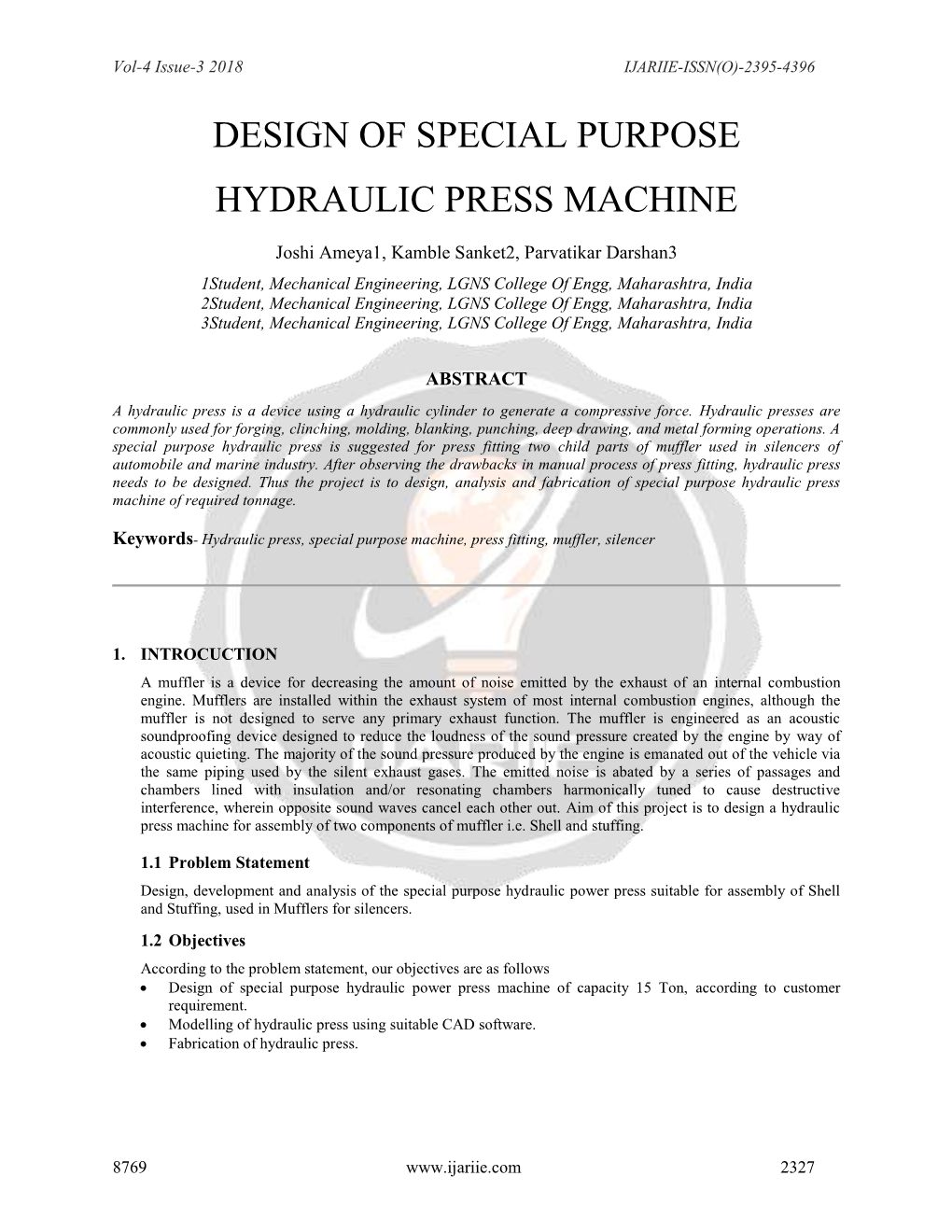 Design of Special Purpose Hydraulic Press Machine