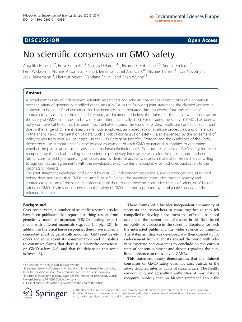 No Scientific Consensus on GMO Safety