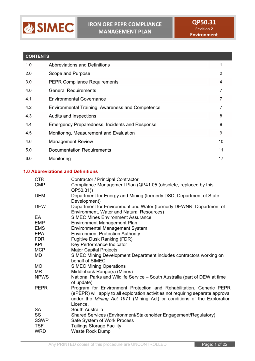 Whyalla Mine Development & Operation PEPR Compliance