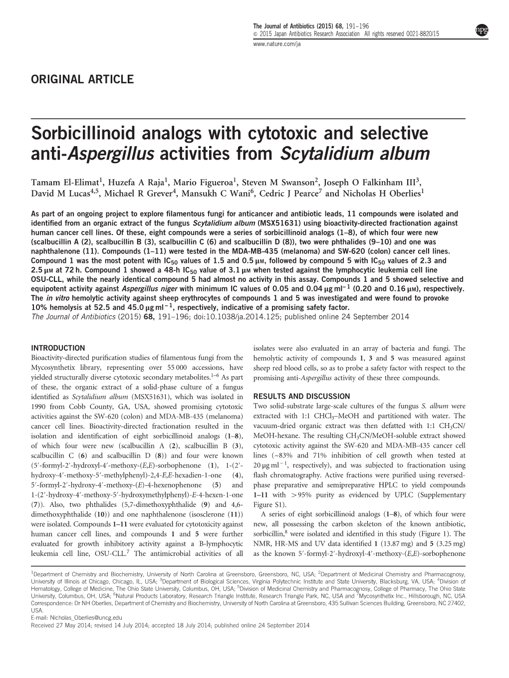 Sorbicillinoid Analogs with Cytotoxic and Selective Anti-Aspergillus Activities from Scytalidium Album