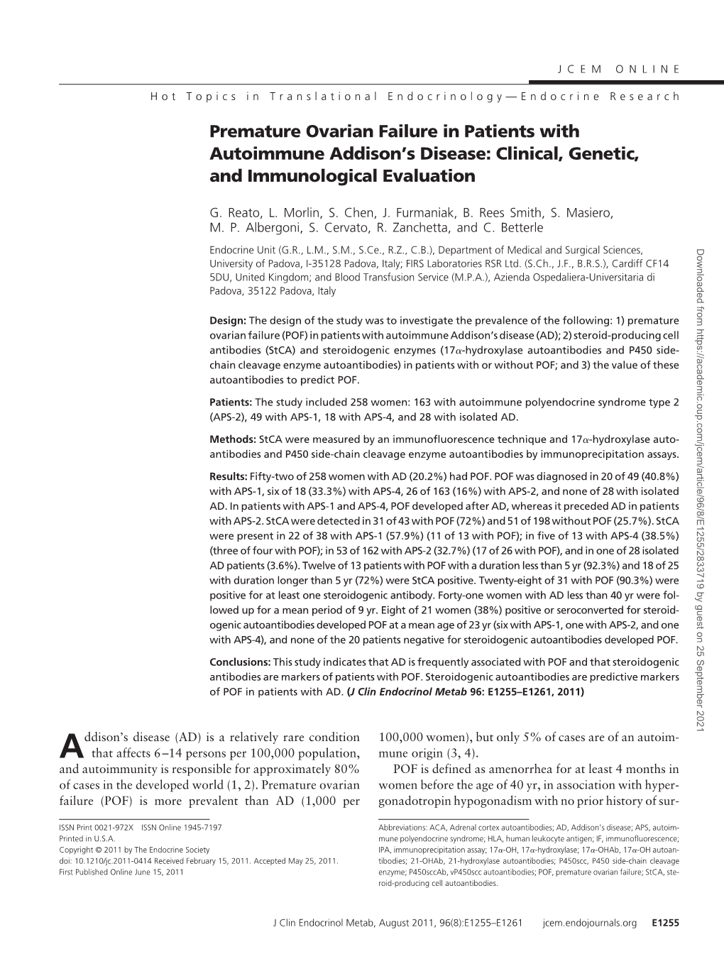 Premature Ovarian Failure in Patients with Autoimmune Addison's Disease