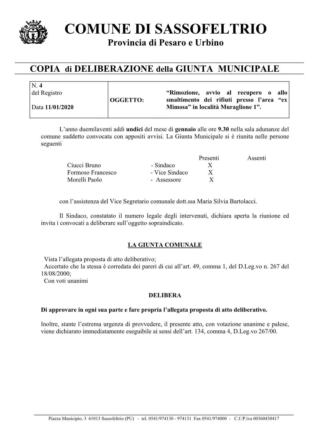 COMUNE DI SASSOFELTRIO Provincia Di Pesaro E Urbino