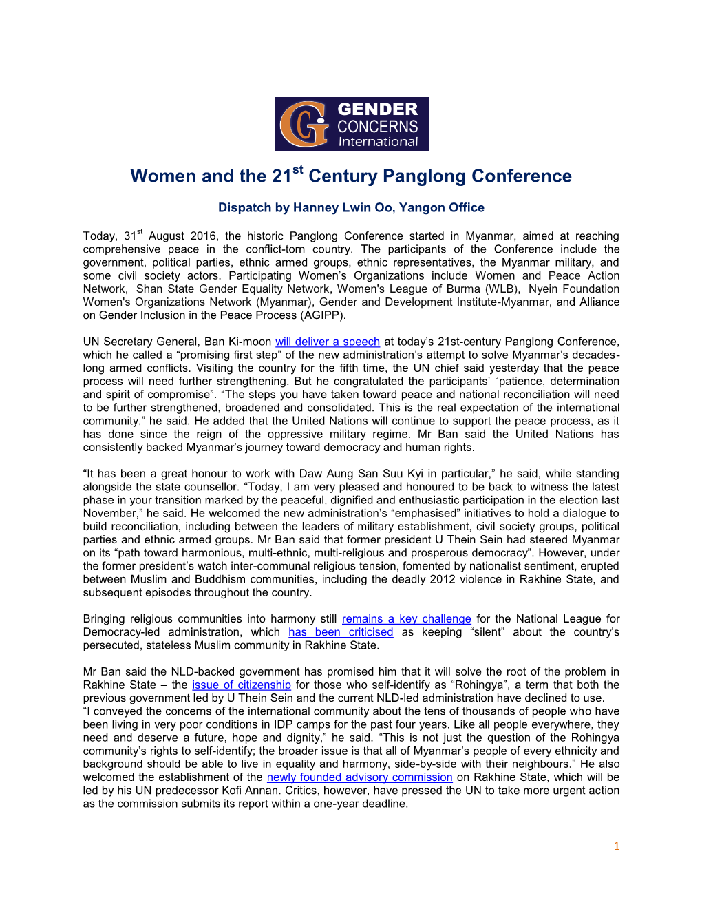 Women and the 21 Century Panglong Conference