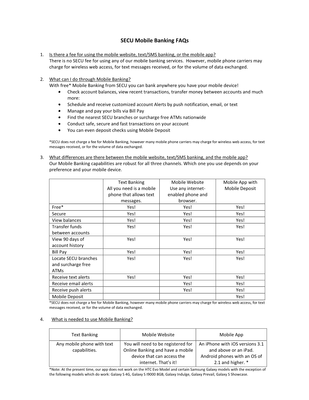 SECU Mobile Banking Faqs