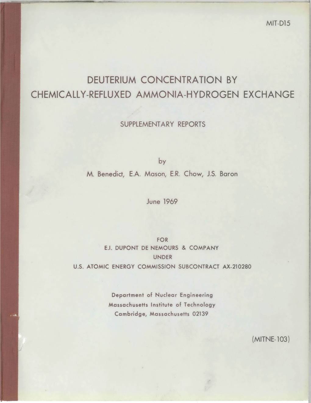 Deuterium Concentration by Chemically-Refluxed Ammonia-Hydrogen Exchange