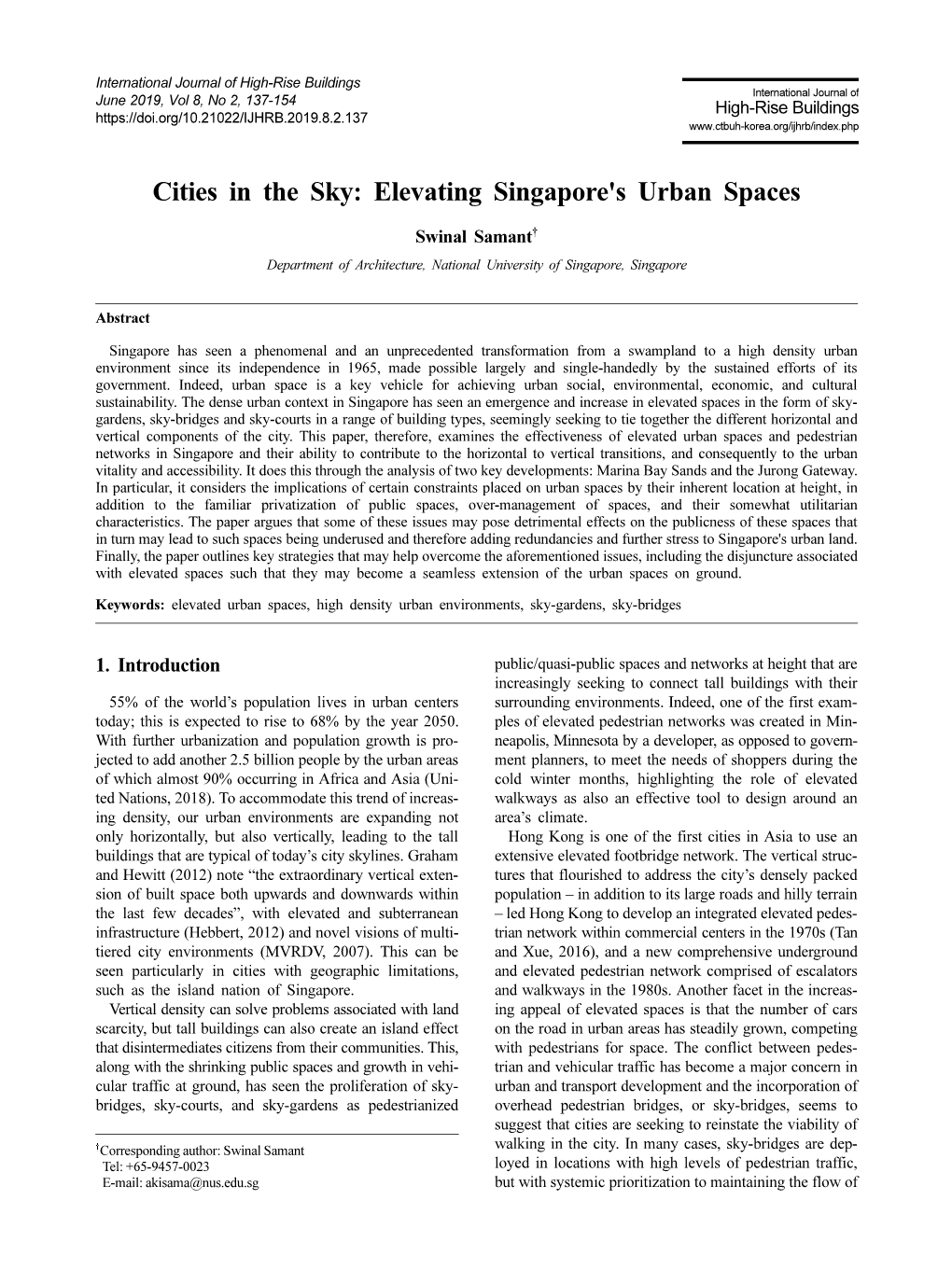 Cities in the Sky: Elevating Singapore's Urban Spaces Swinal Samant†