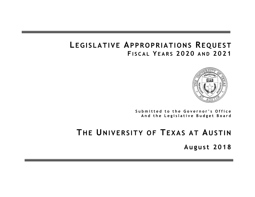 Legislative Appropriations Request the University of Texas at Austin