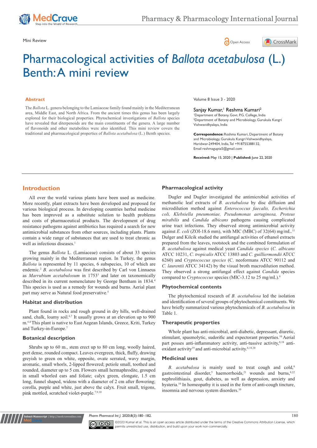 Pharmacological Activities of Ballota Acetabulosa (L.) Benth: a Mini Review