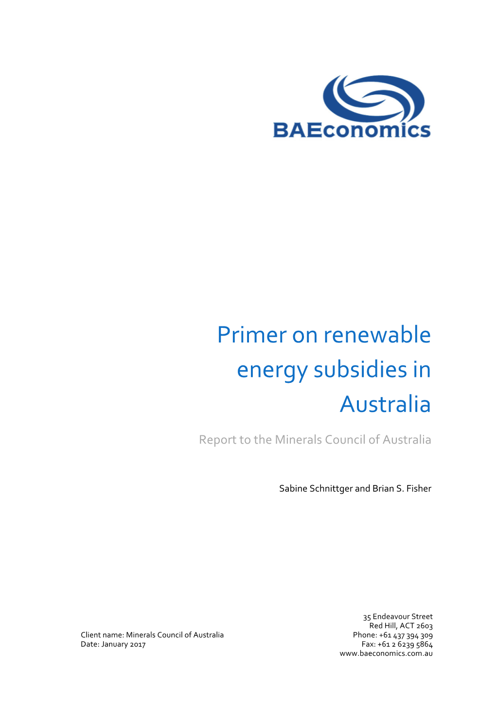 Primer on Renewable Energy Subsidies in Australia