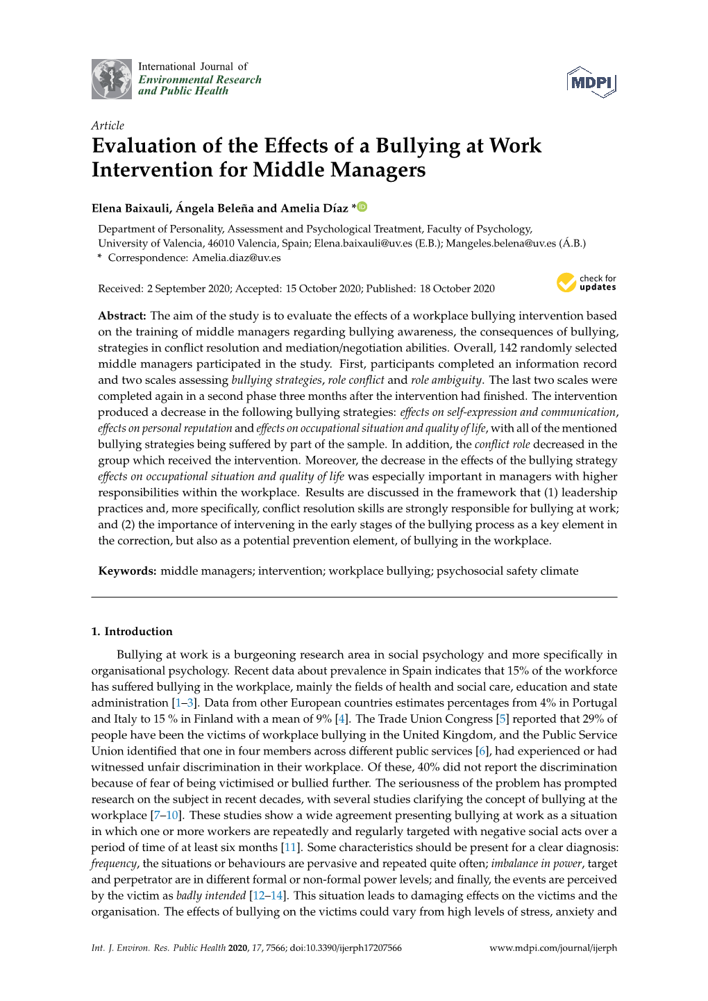 Evaluation of the Effects of a Bullying at Work Intervention for Middle