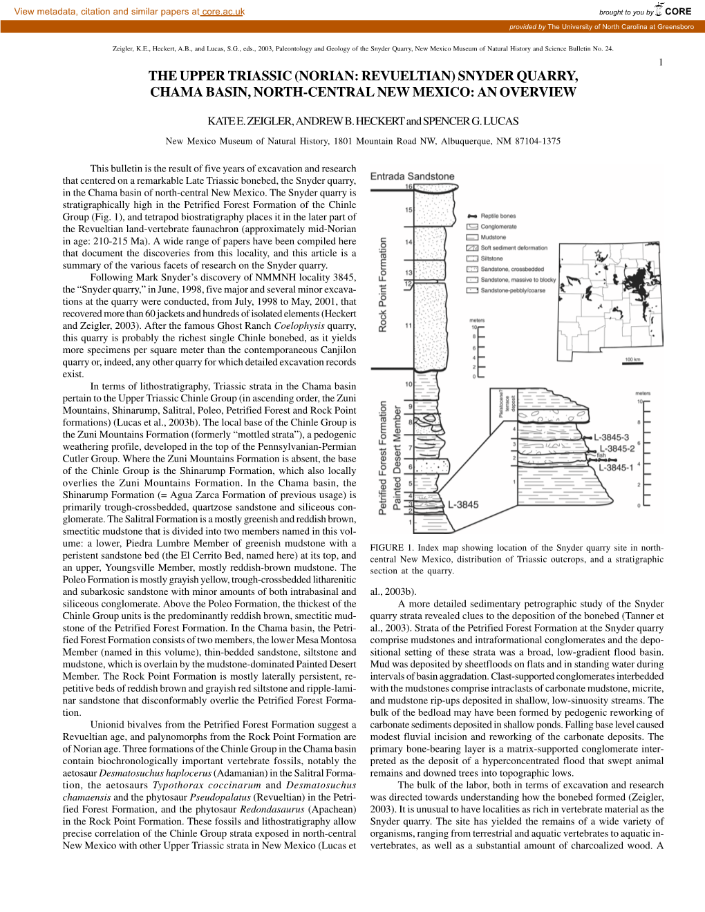 The Upper Triassic (Norian: Revueltian) Snyder Quarry, Chama Basin, North-Central New Mexico: an Overview