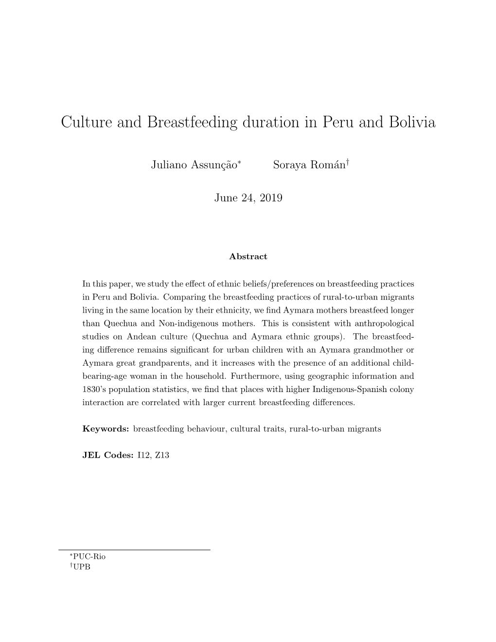 Culture and Breastfeeding Duration in Peru and Bolivia