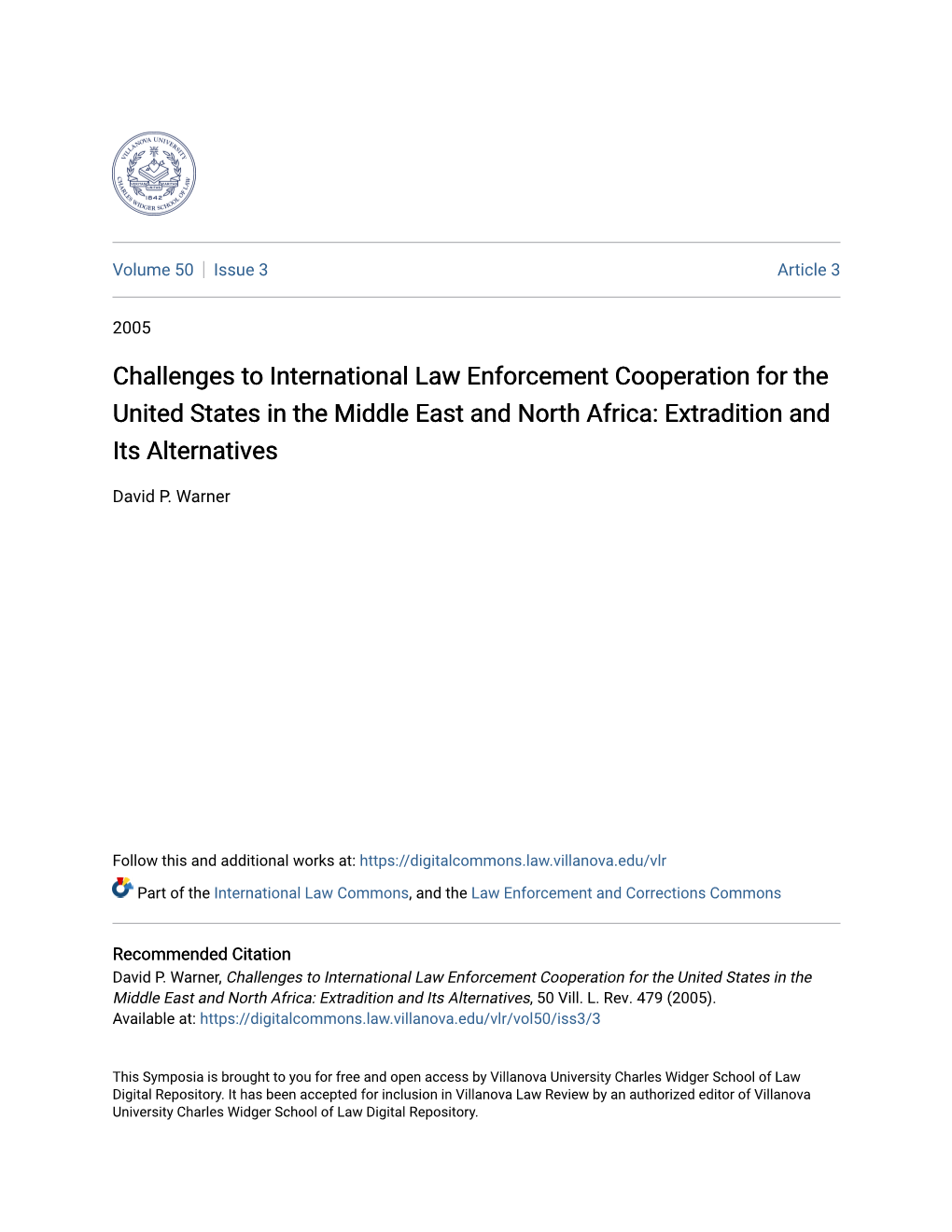 Challenges to International Law Enforcement Cooperation for the United States in the Middle East and North Africa: Extradition and Its Alternatives