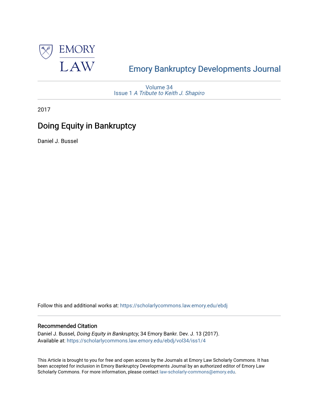 Doing Equity in Bankruptcy