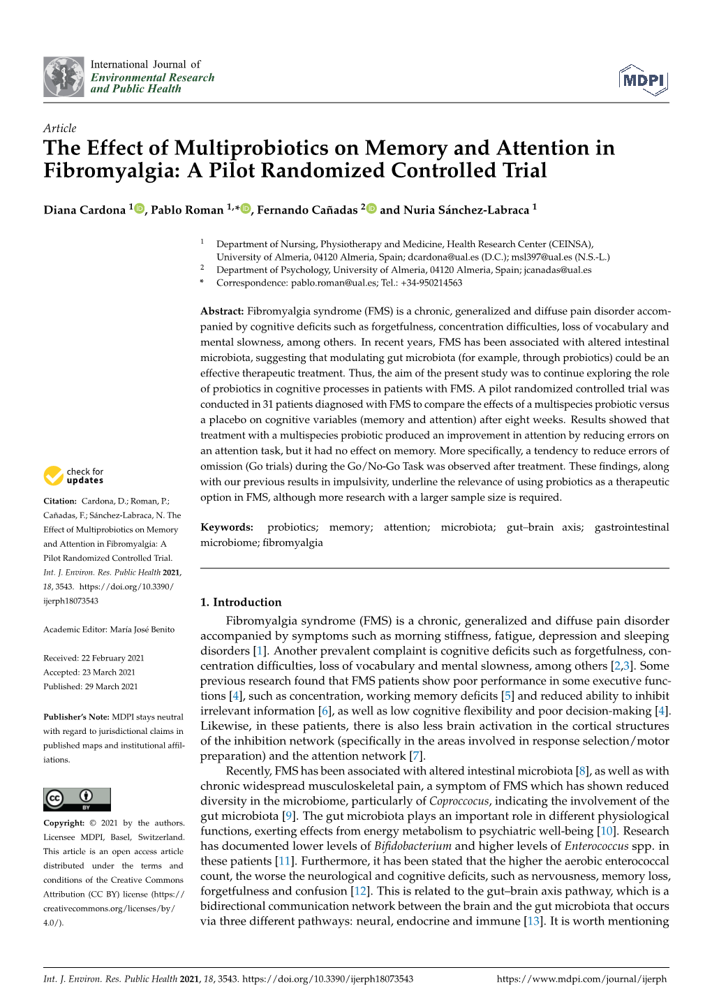 The Effect of Multiprobiotics on Memory and Attention in Fibromyalgia: a Pilot Randomized Controlled Trial