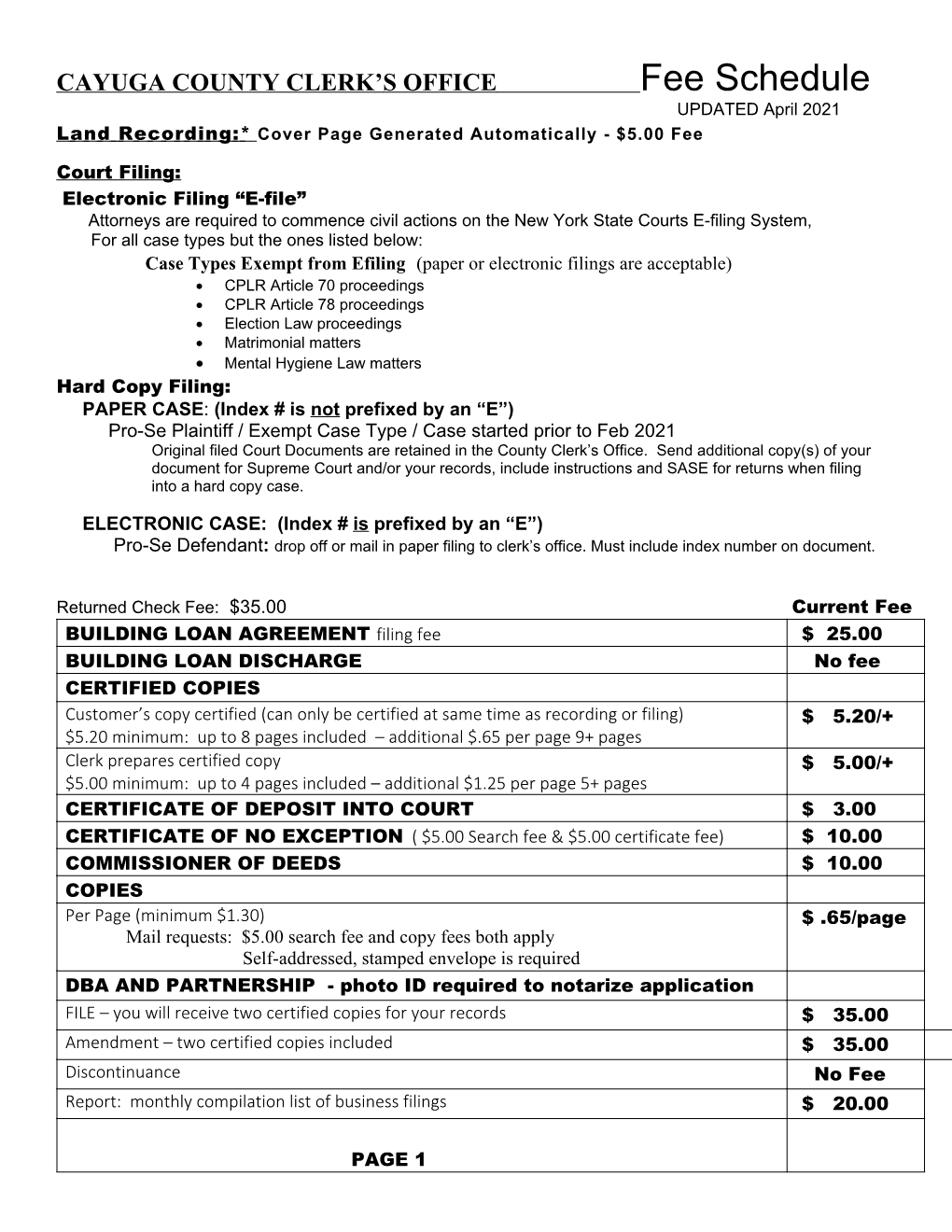 Schedule of Fees (PDF)