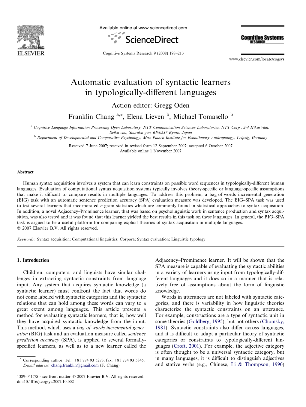 Automatic Evaluation of Syntactic Learners in Typologically-Different