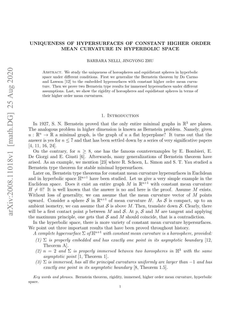 Arxiv:2008.11018V1 [Math.DG]