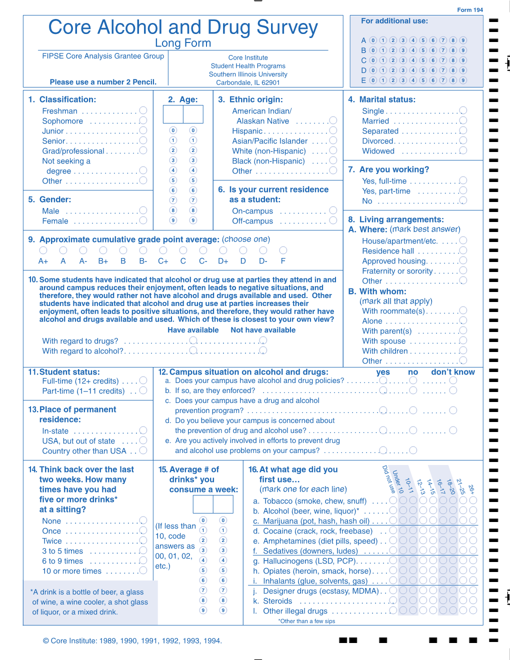 Core Alcohol and Drug Survey