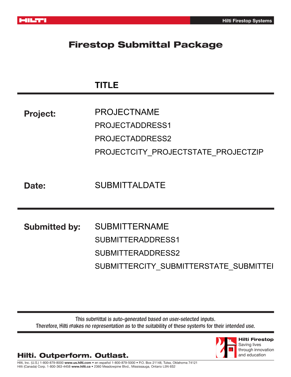 Firestop Submittal Package Project: Date: Submitted