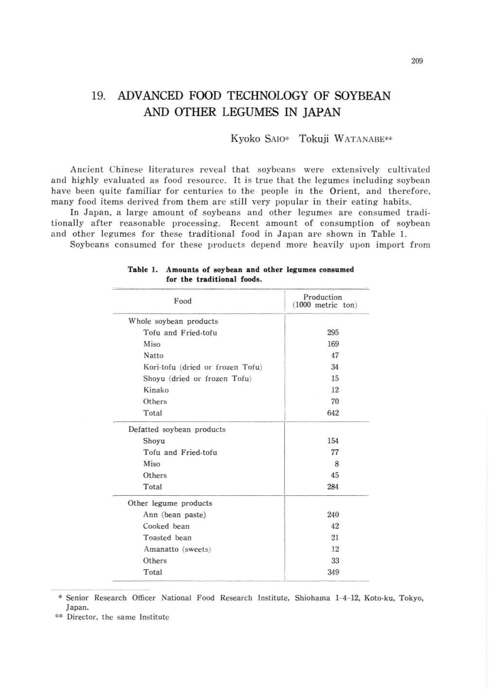 19. Advanced Food Technology of Soybean and Other Legumes in Japan