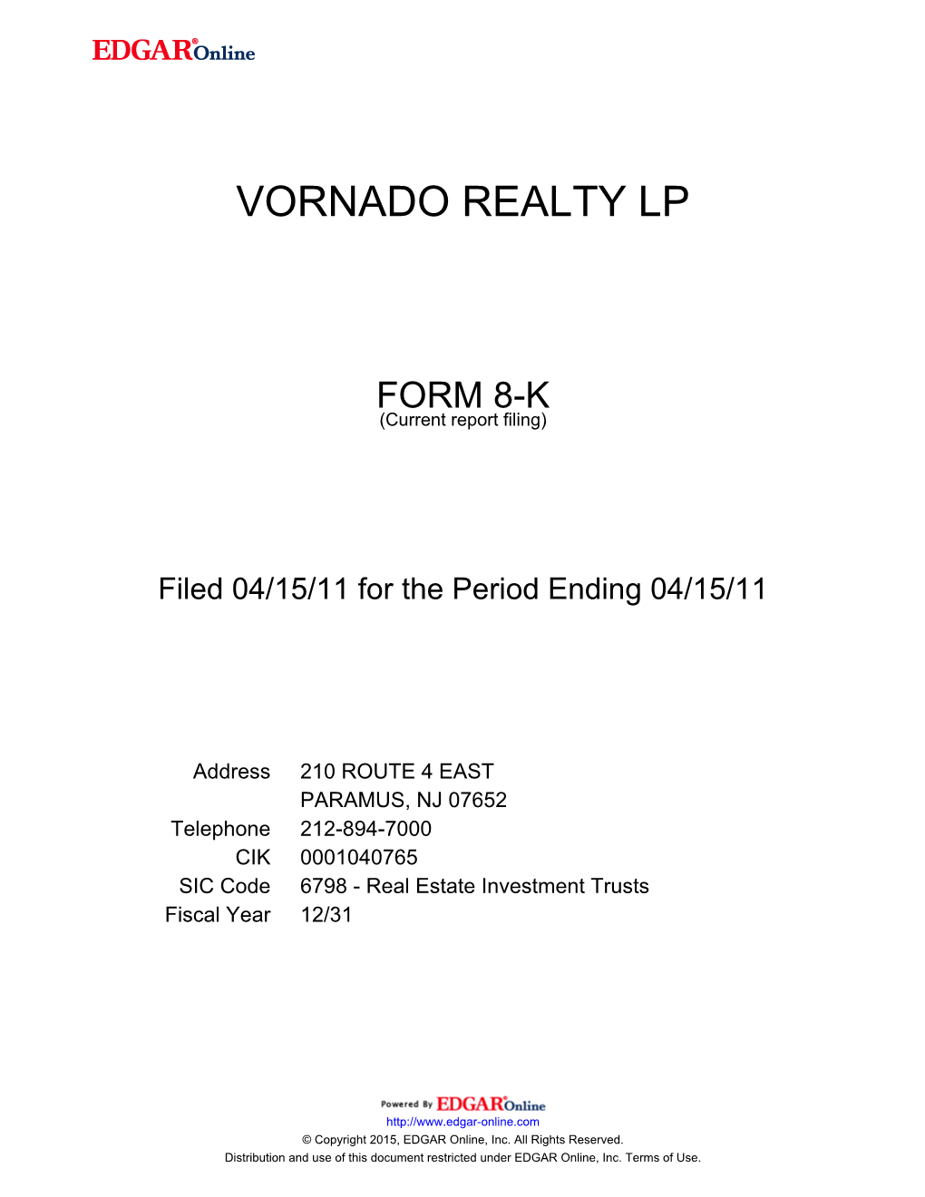 Vornado Realty Lp