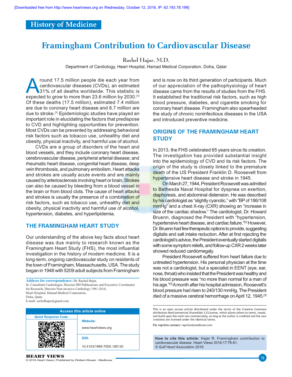 Framingham Contribution to Cardiovascular Disease