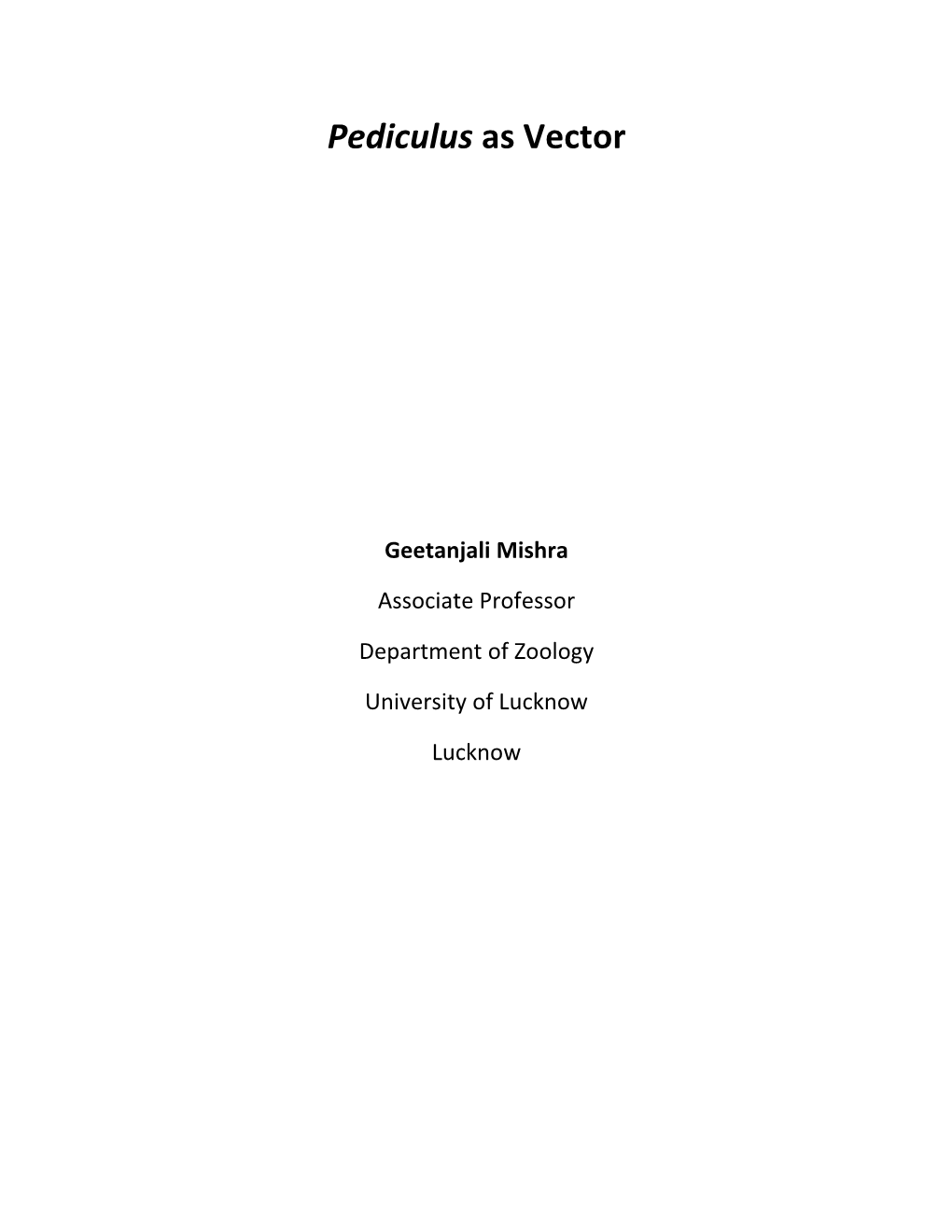 Pediculus As Vector