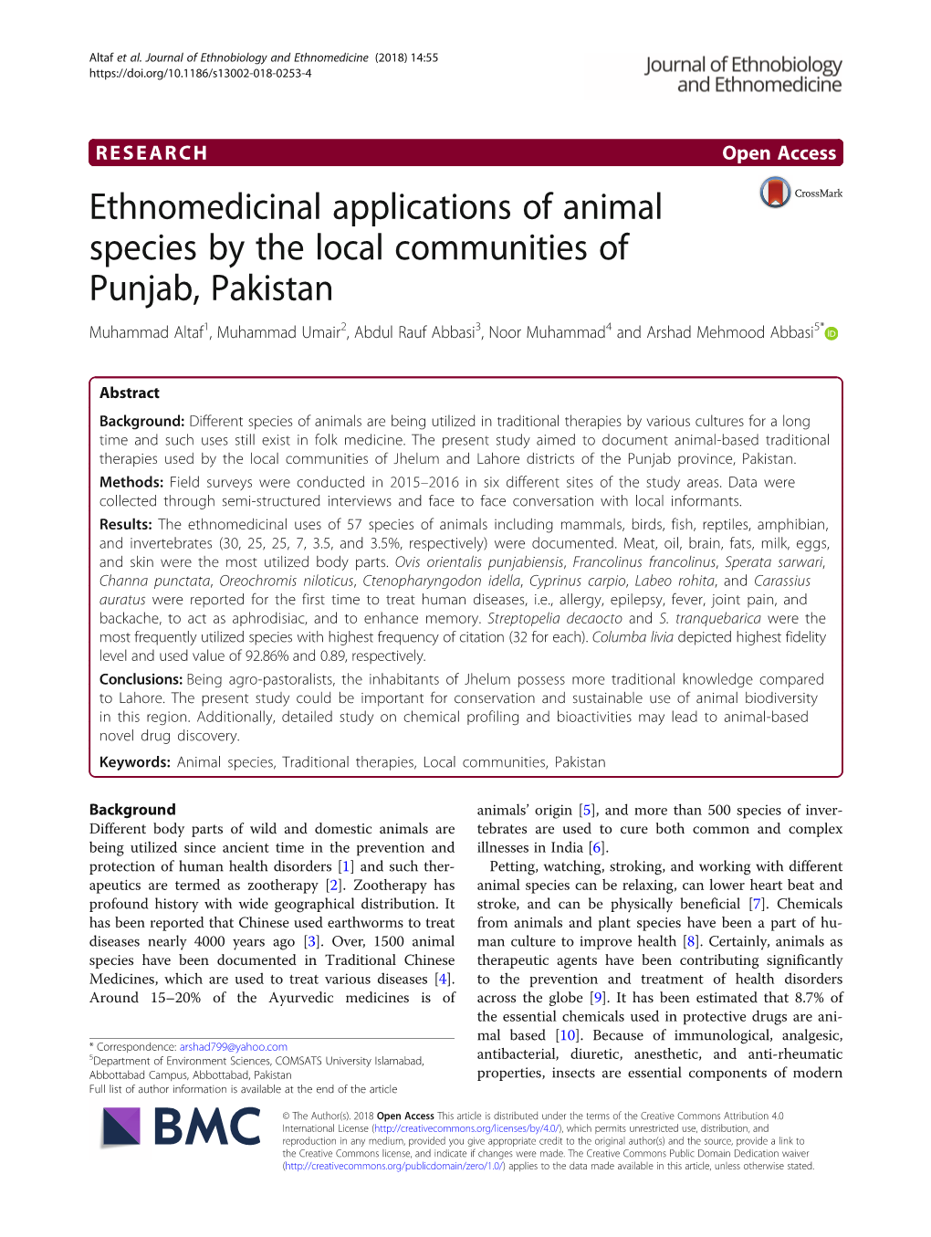 Ethnomedicinal Applications of Animal Species by the Local Communities Of