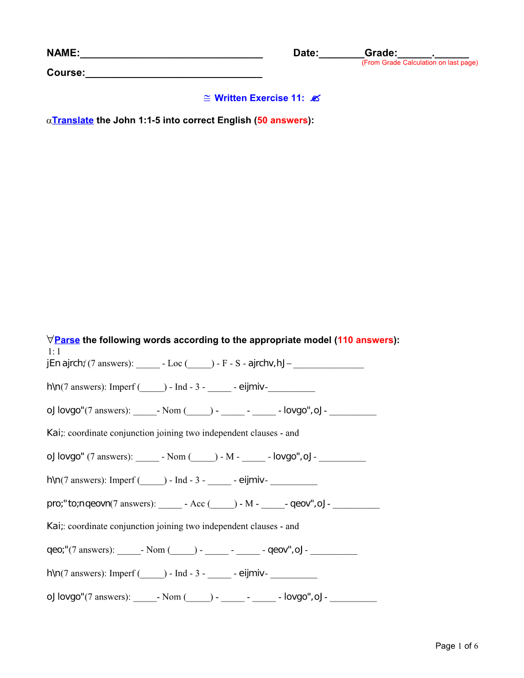 From Grade Calculation on Last Page