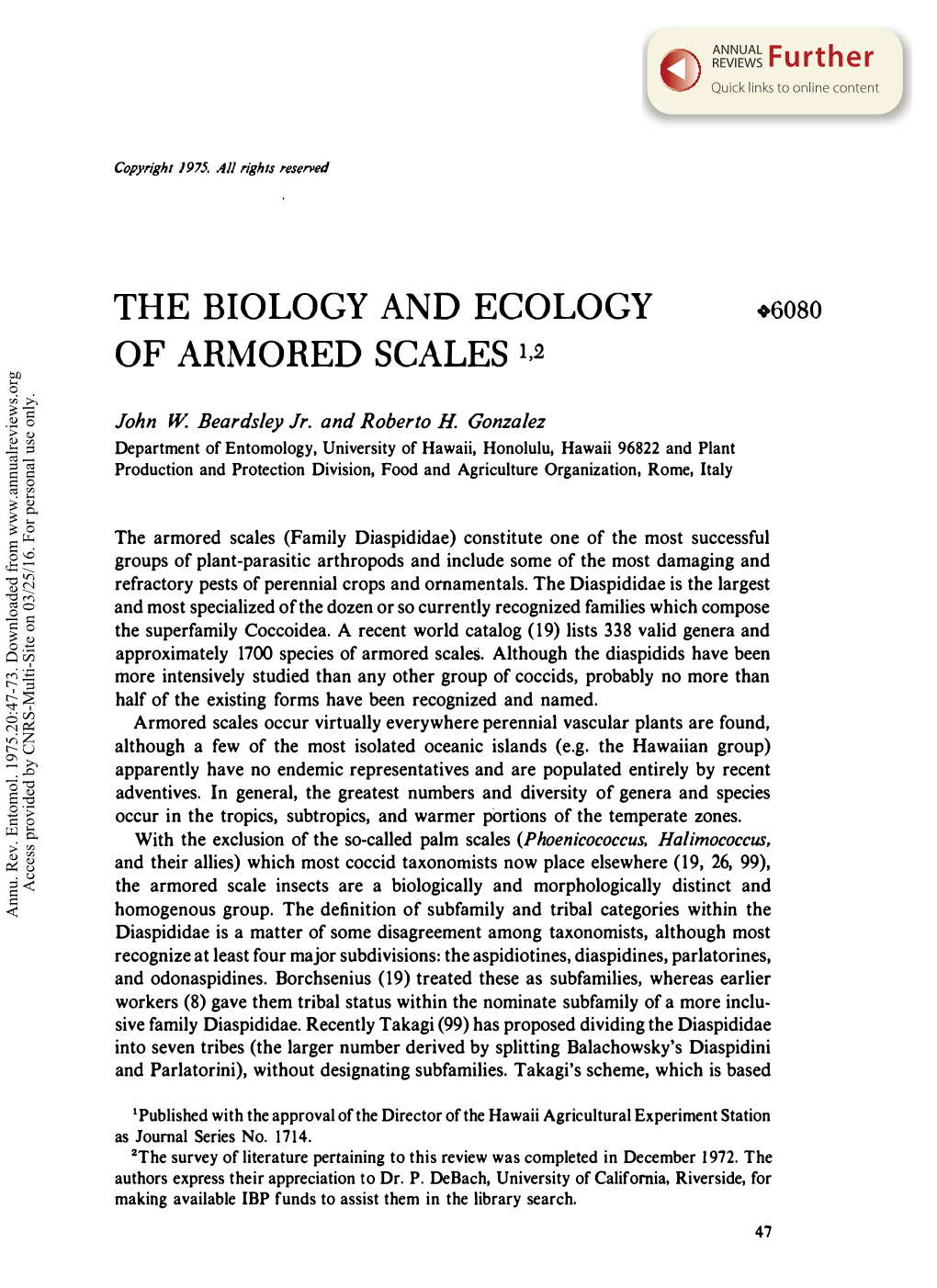 The Biology and Ecology of Armored Scales