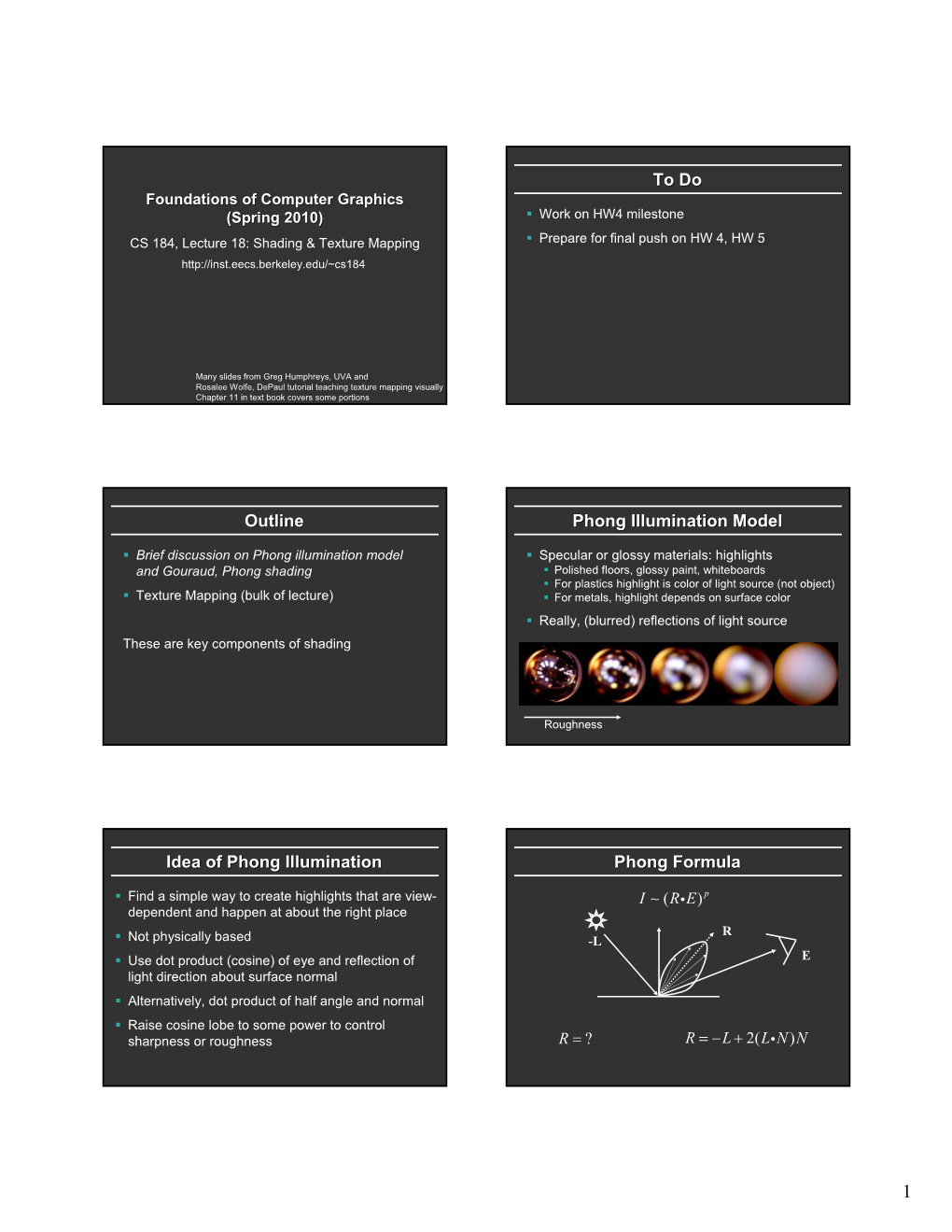 To Do Outline Phong Illumination Model Idea of Phong Illumination Phong Formula