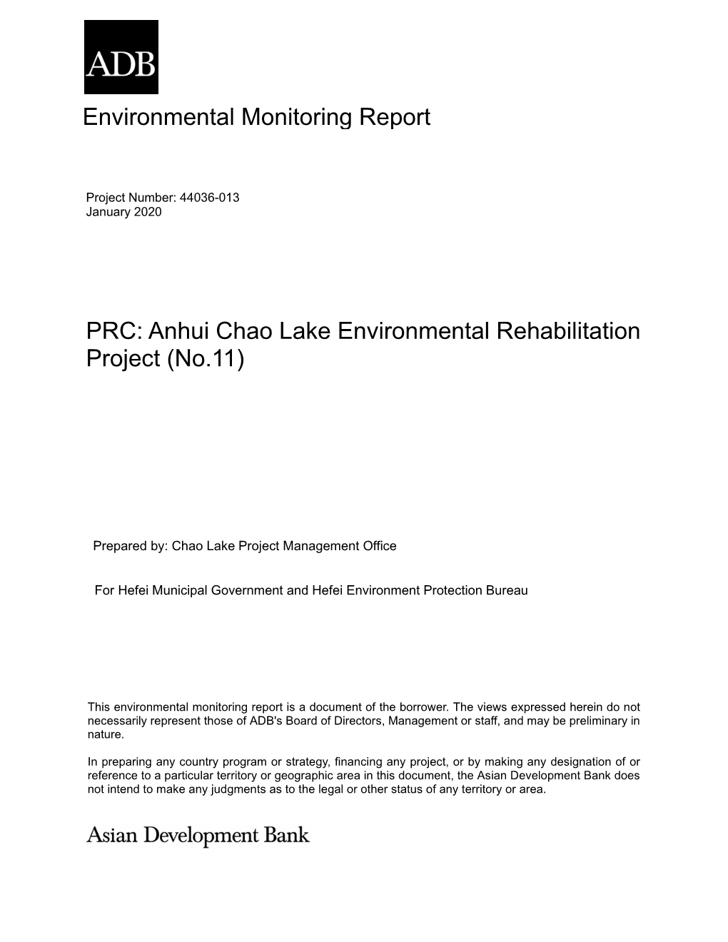 Anhui Chao Lake Environmental Rehabilitation Project (No.11)