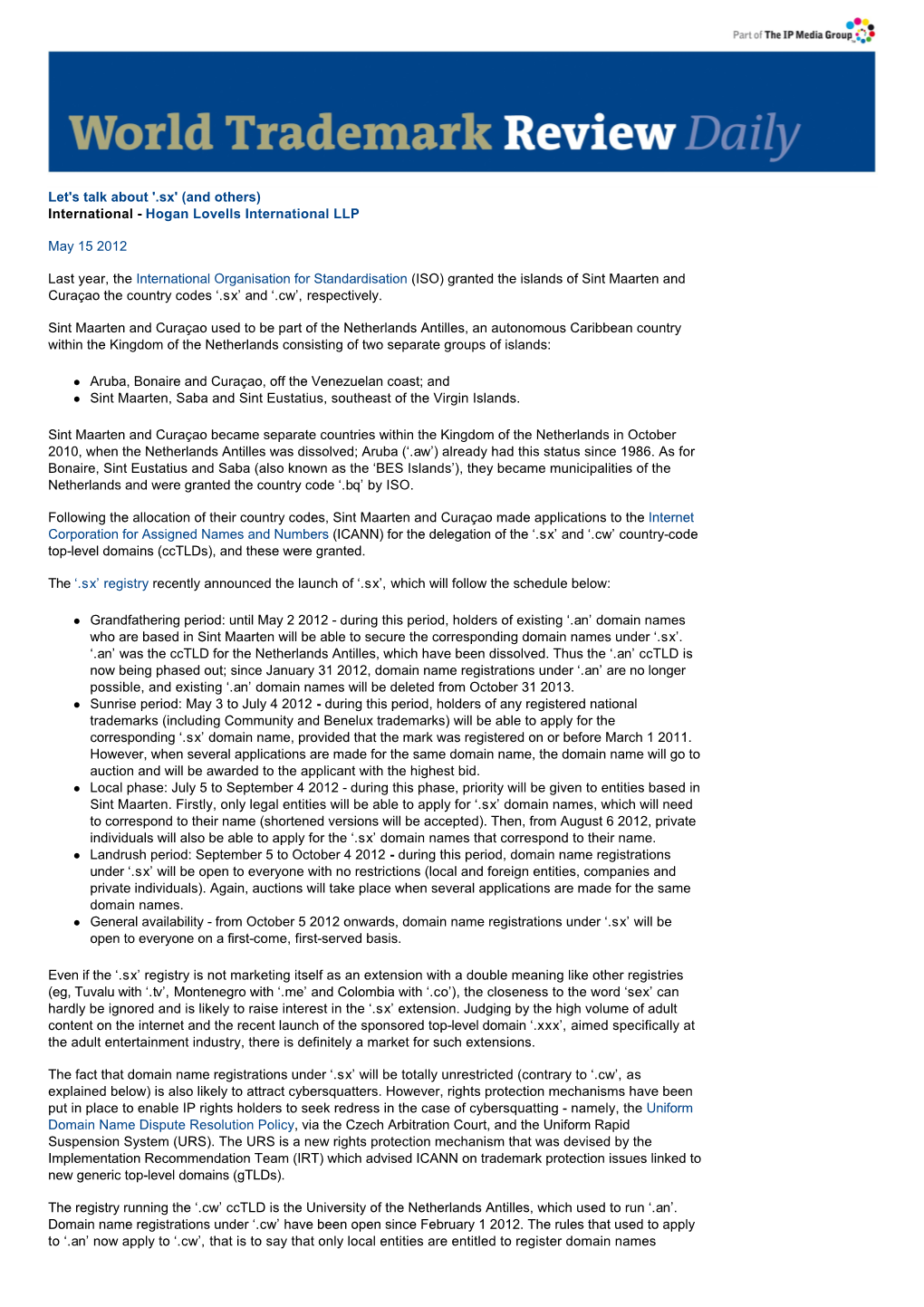 Let's Talk About '.Sx' (And Others) International - Hogan Lovells International LLP