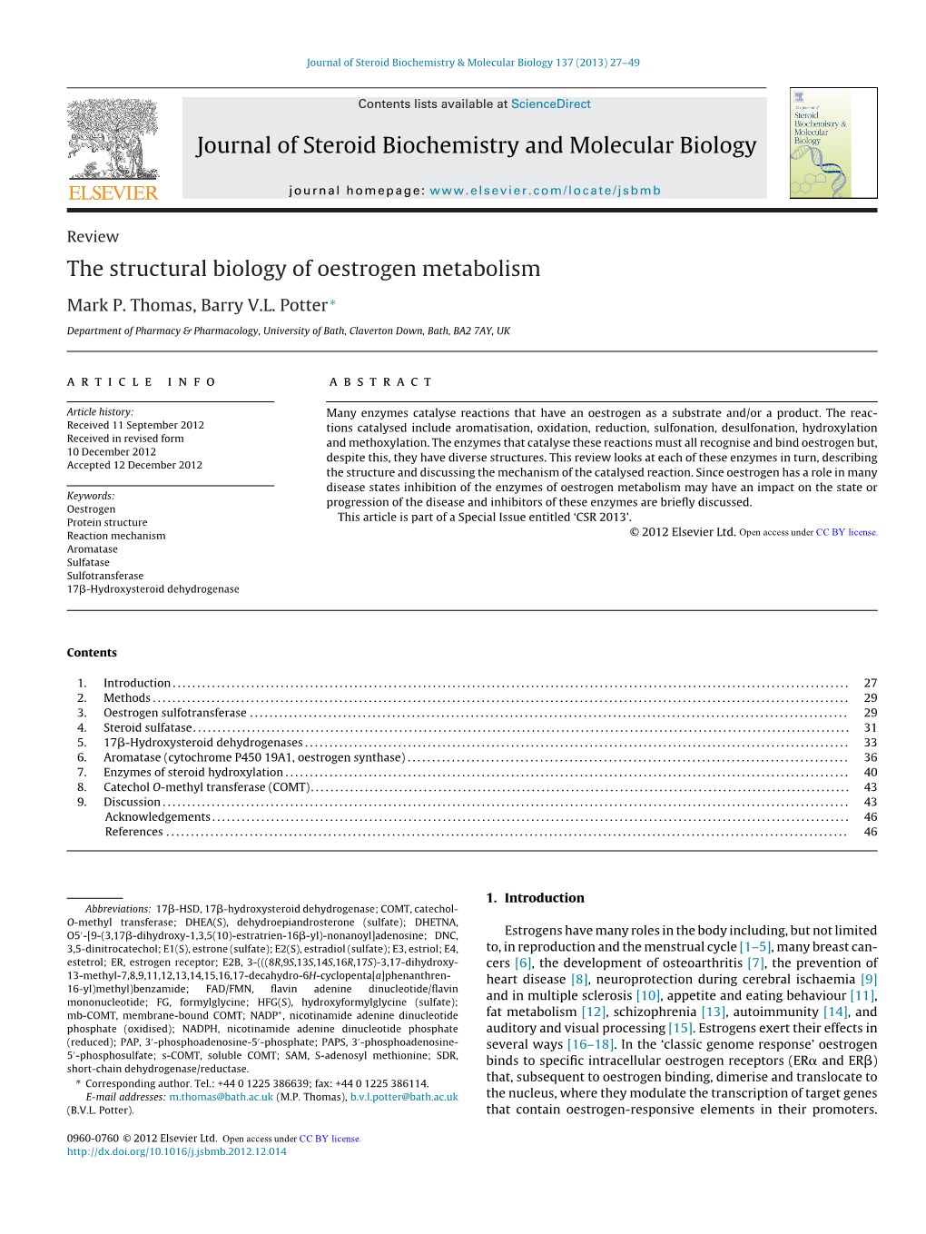 The Structural Biology of Oestrogen Metabolism