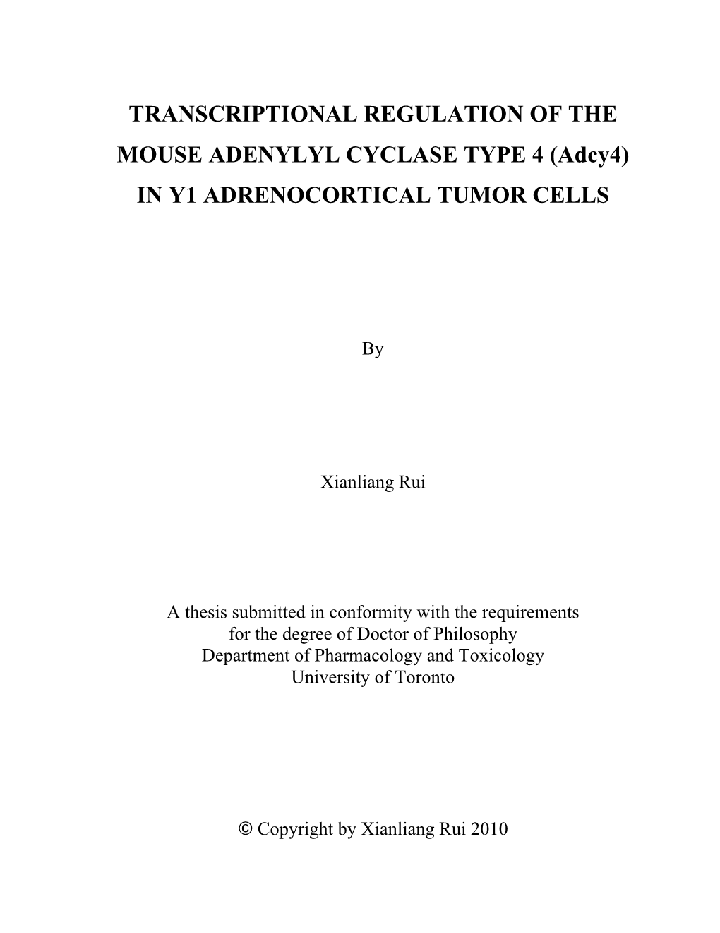 (Adcy4) in Y1 ADRENOCORTICAL TUMOR CELLS