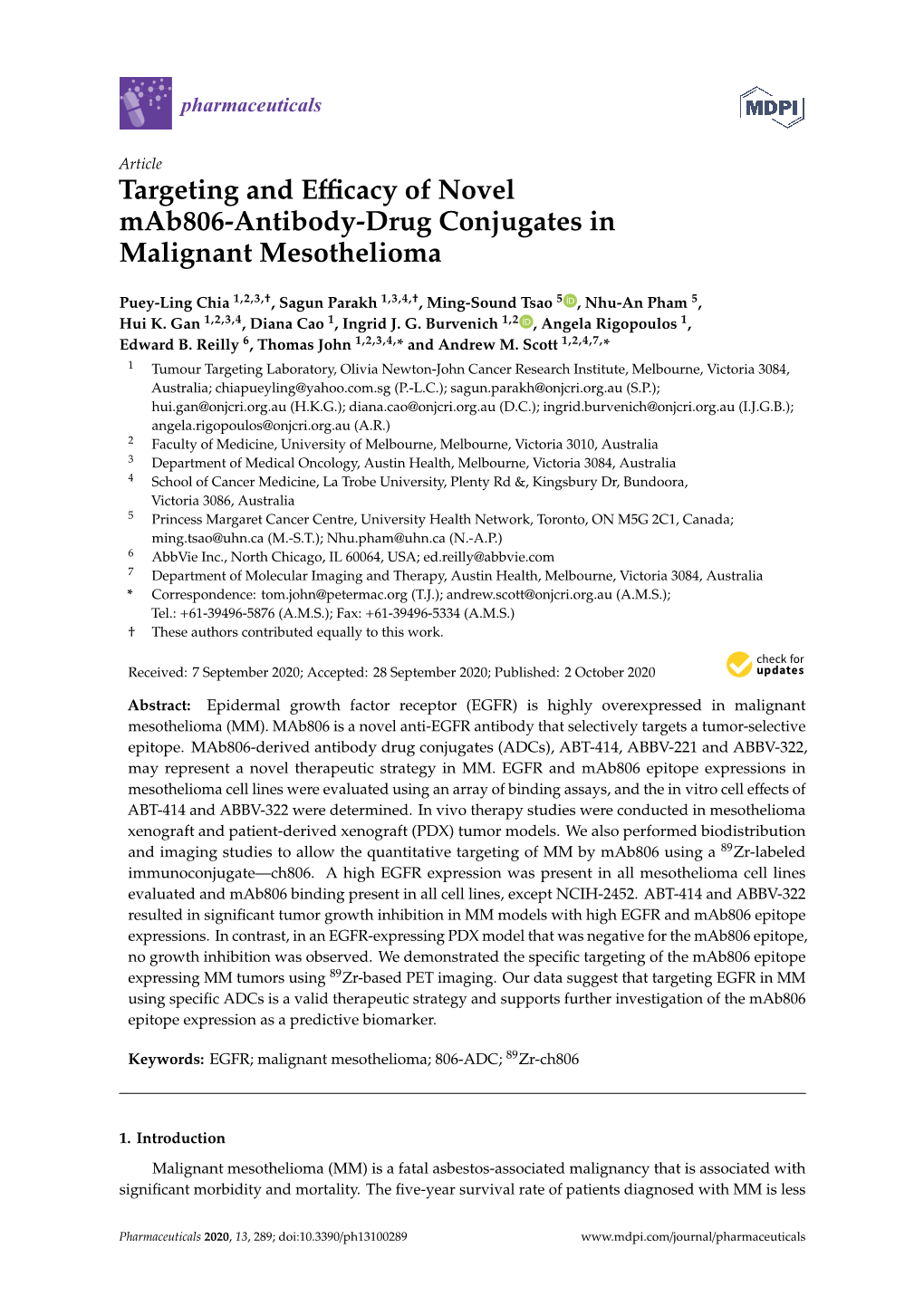 Targeting and Efficacy of Novel Mab806-Antibody-Drug Conjugates in Malignant Mesothelioma