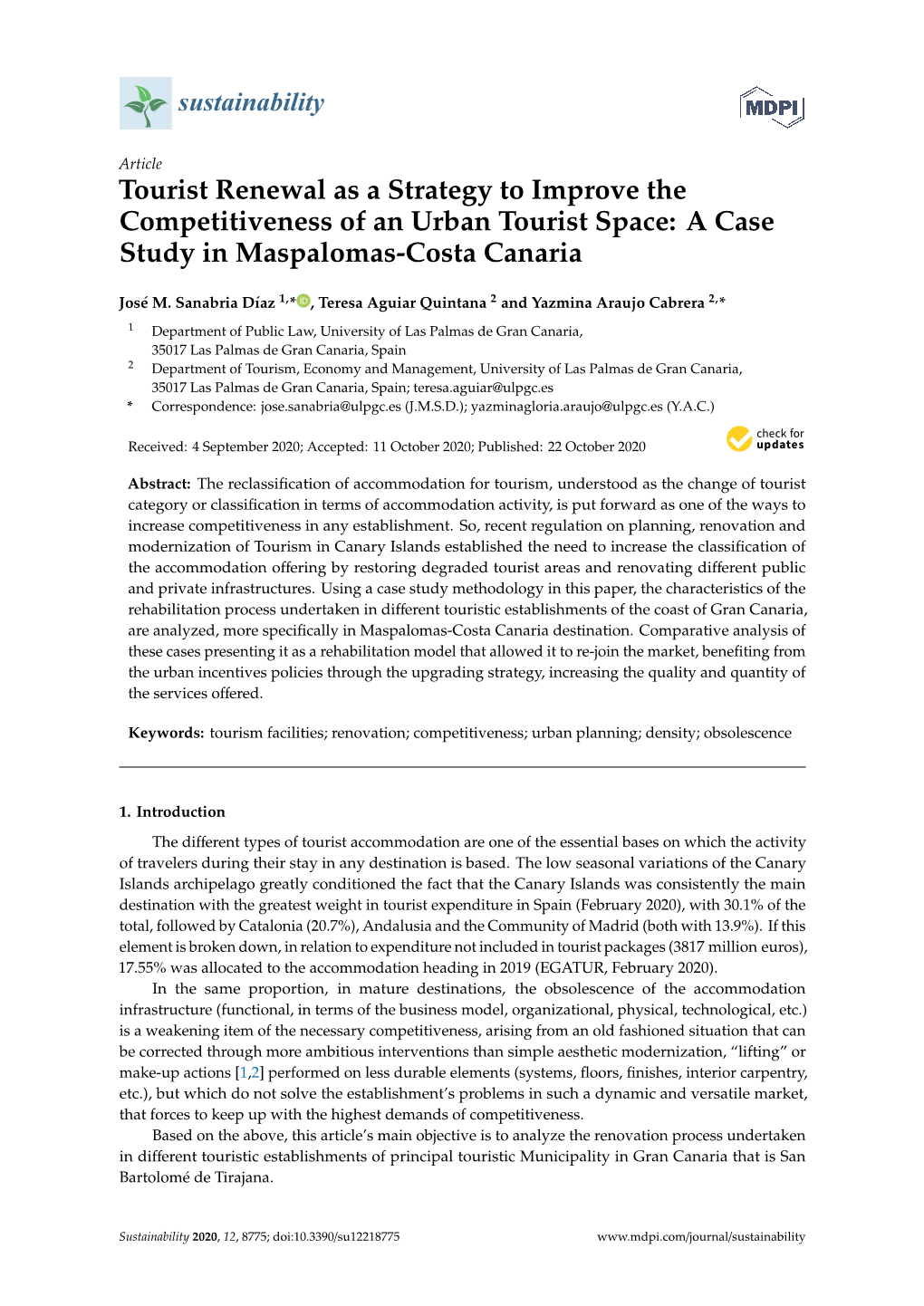 Tourist Renewal As a Strategy to Improve the Competitiveness of an Urban Tourist Space: a Case Study in Maspalomas-Costa Canaria