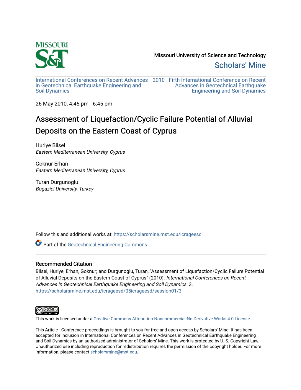 Assessment of Liquefaction/Cyclic Failure Potential of Alluvial Deposits on the Eastern Coast of Cyprus